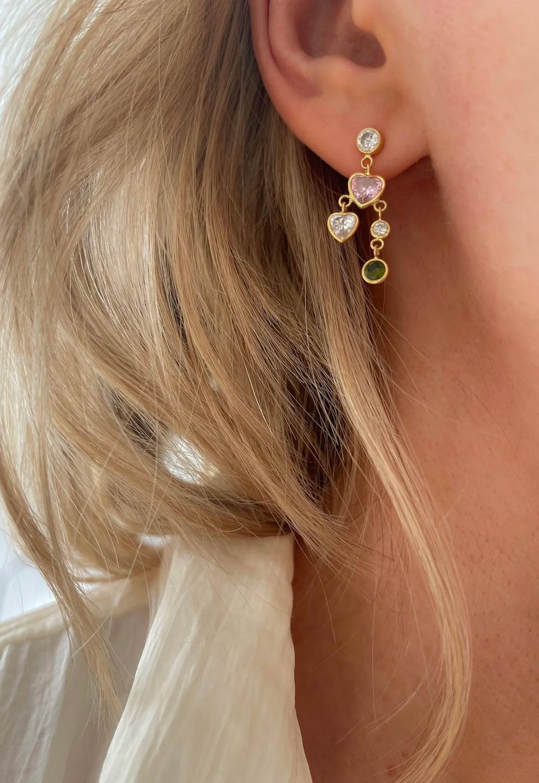 The Sweetest Heart Toumaline Earrings 18K Gold Vintage