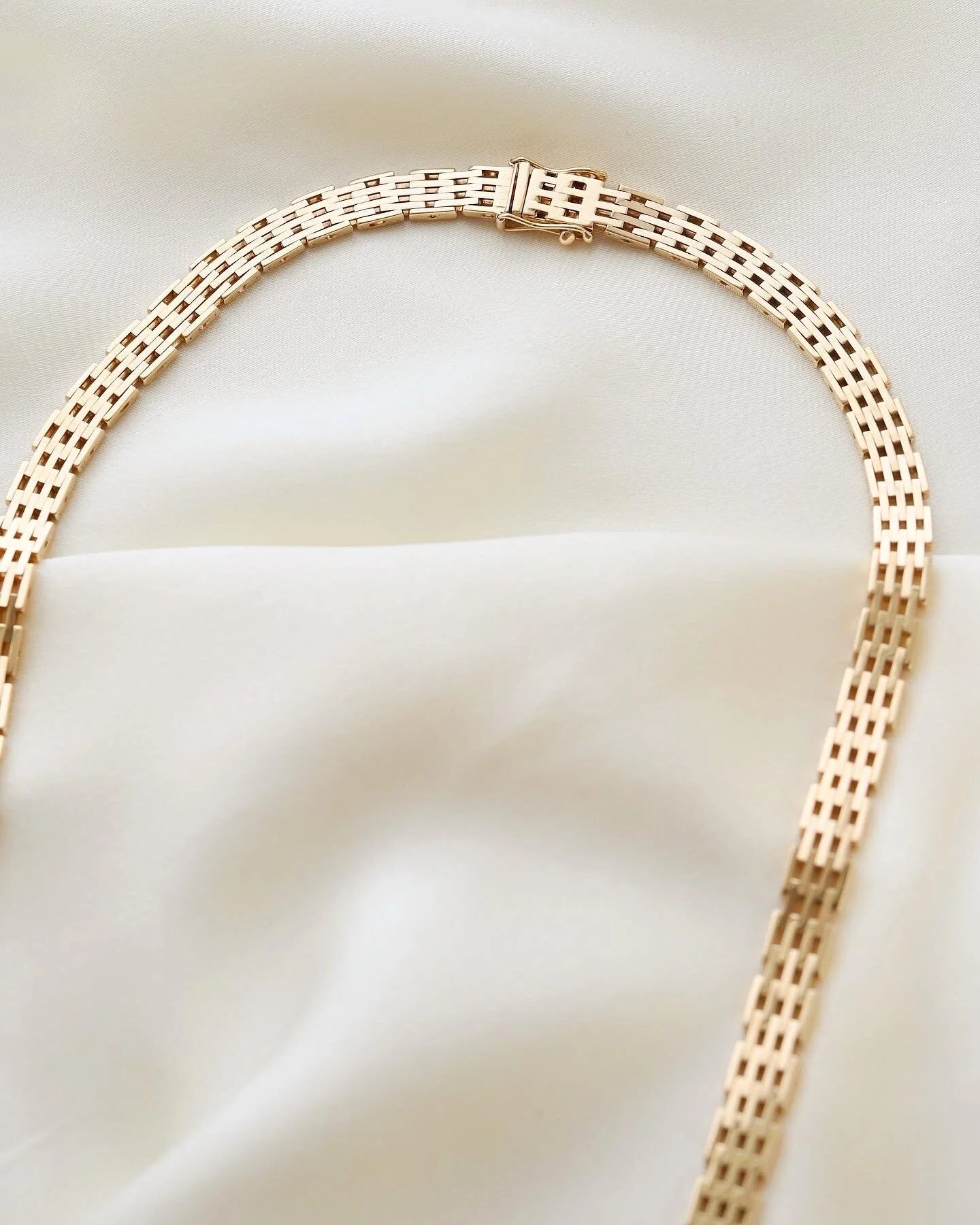 Unique Longer Brick Link Necklace 14K Gold 1960s