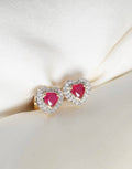 Darling Pair of Heart Ruby x Diamond Earrings 18K Gold Vintage