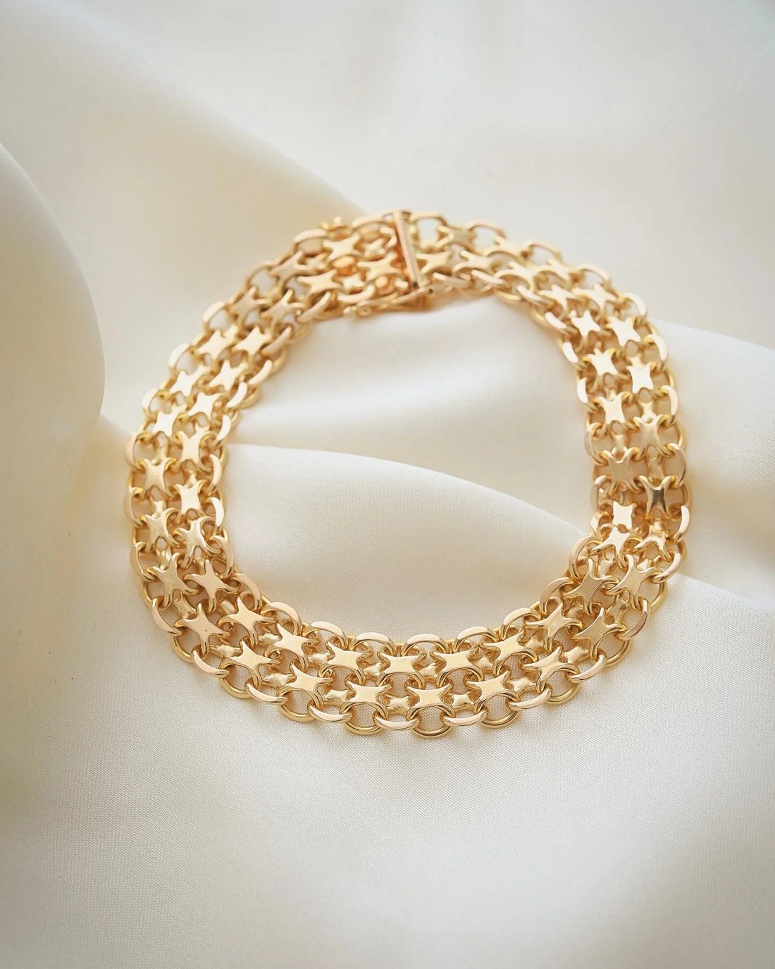 Beautiful Heavy Swedish X Link Bracelet 18K Gold