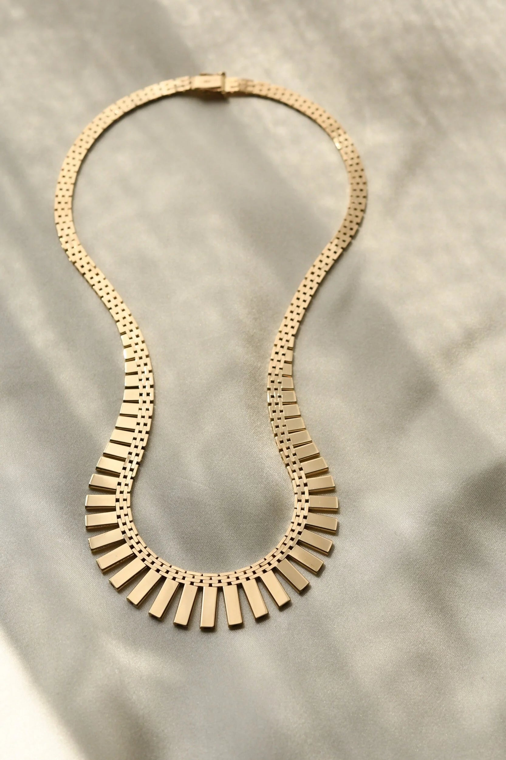 Amazing Graduated Brick Link Necklace 14K Gold 1960