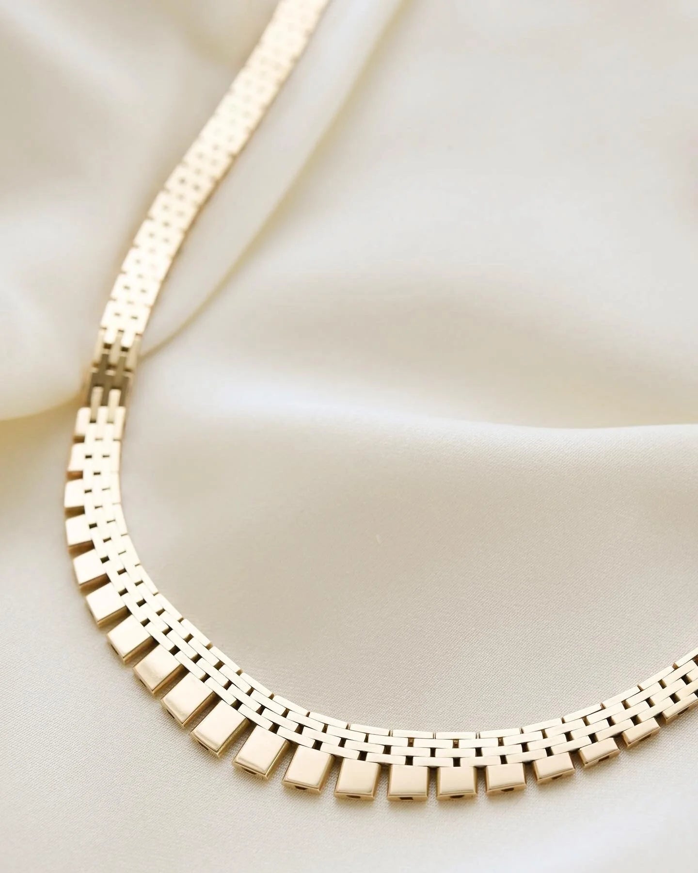 Dreamy Heavy Brick Link Vintage Necklace 14K Gold 1960