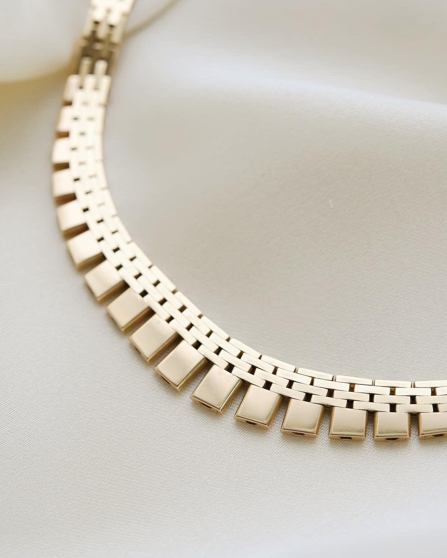 Dreamy Heavy Brick Link Vintage Necklace 14K Gold 1960