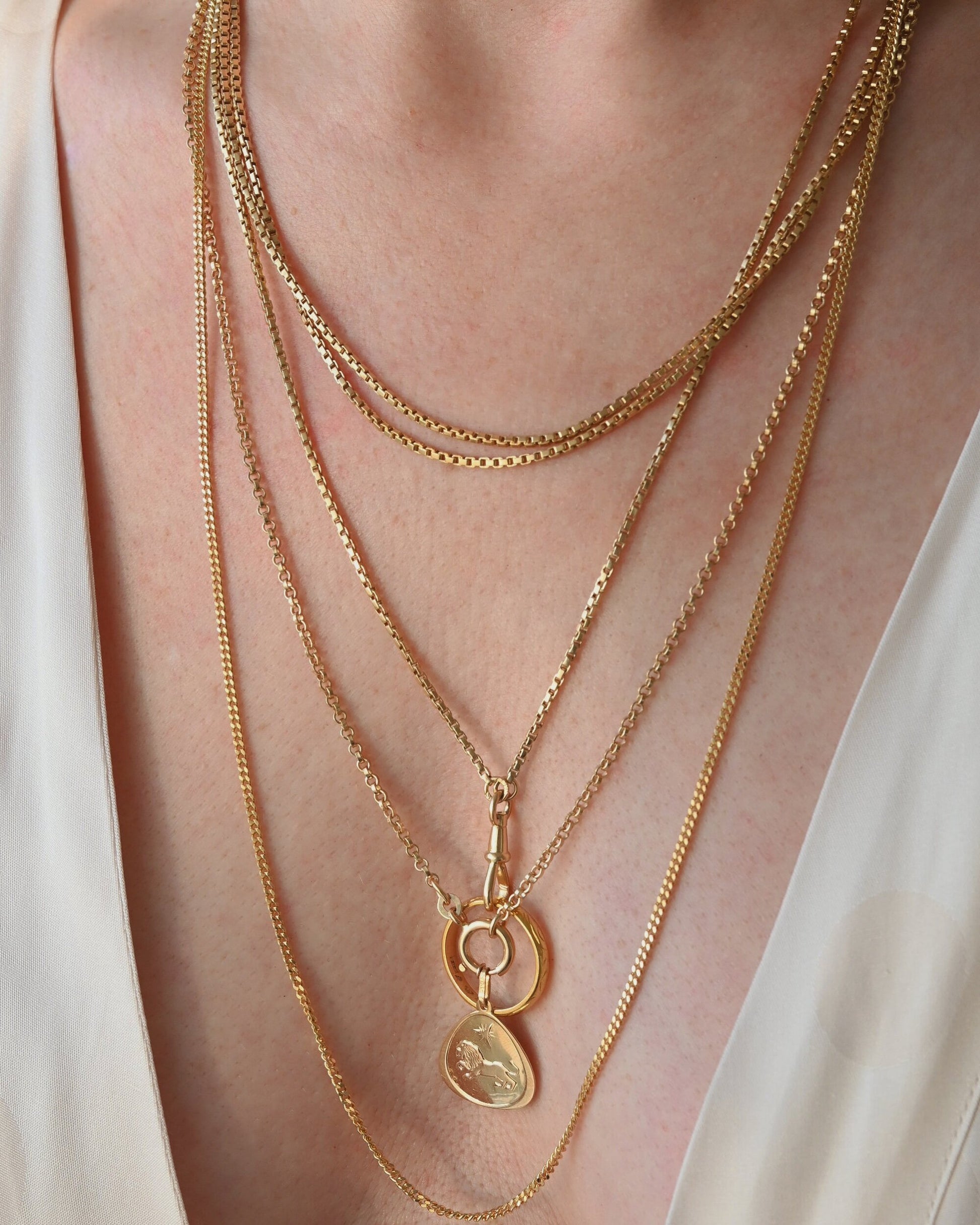 Long Rolo Chain w Loop Clasp 18K Solid Gold