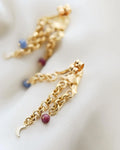 Shipping included! Cute Moon and Sapphire Cascade Earrings 18K Gold