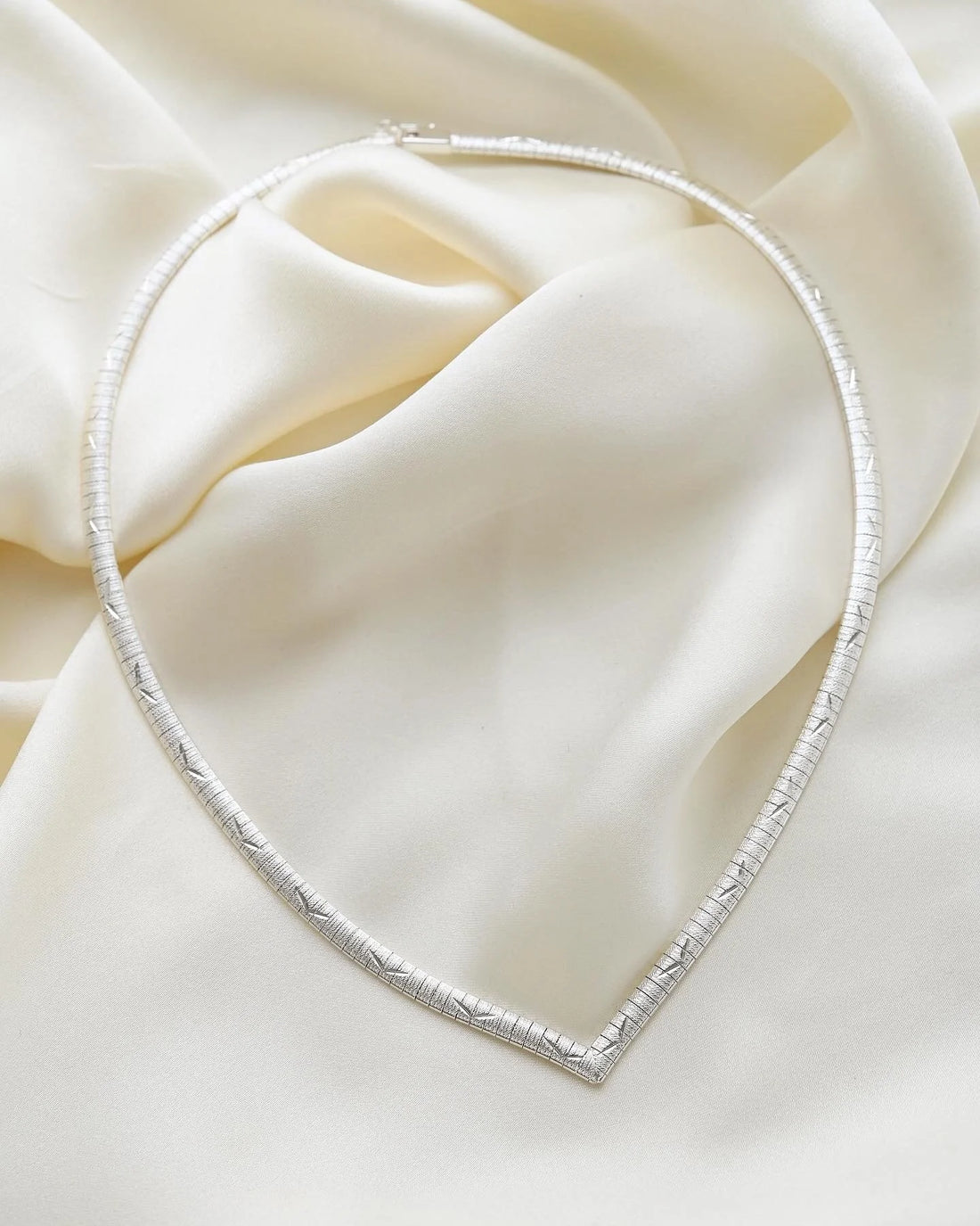 Rare Shaped Omega Link Silver Necklace Satinated finish