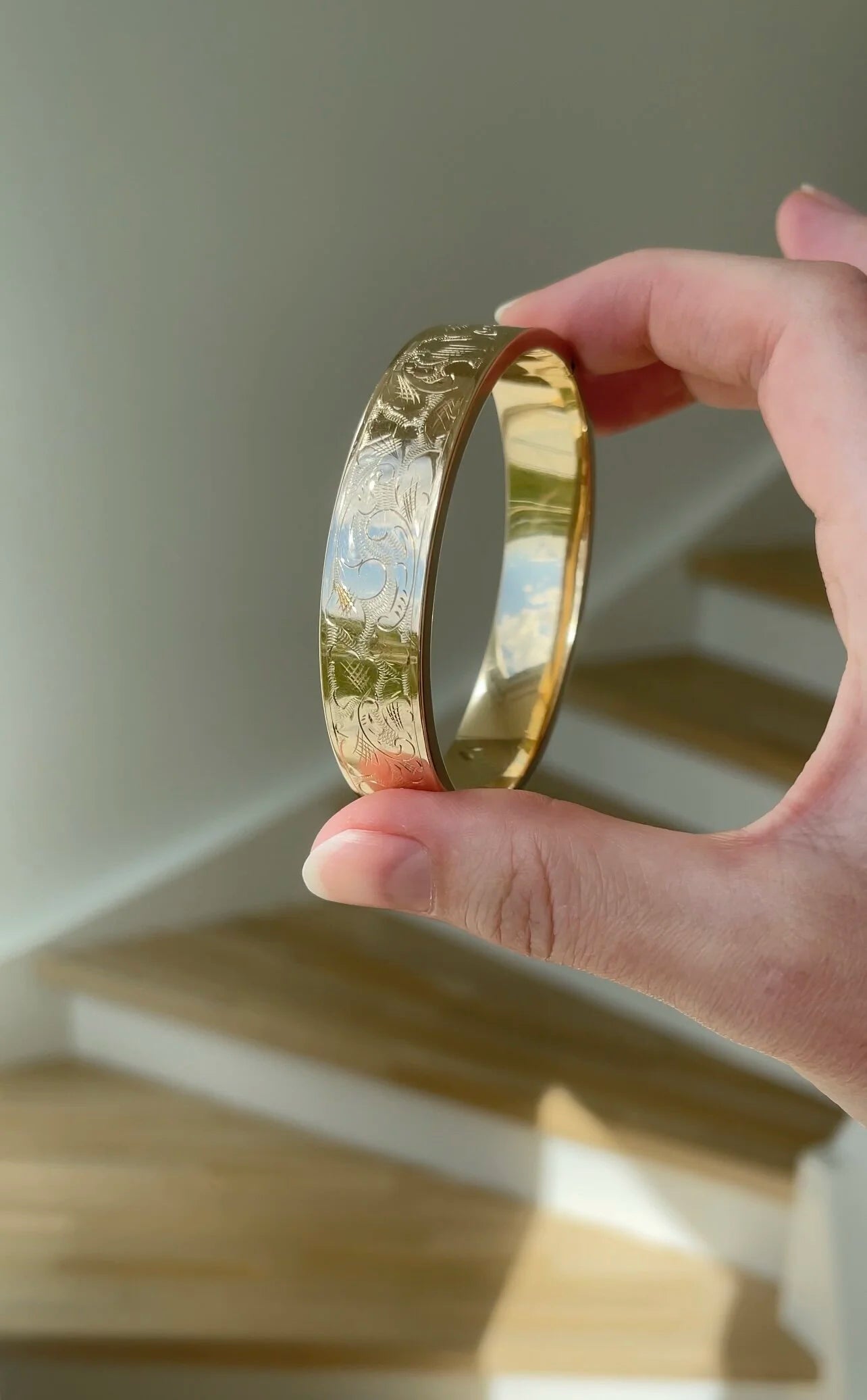 Danish Engraved Bangle by Carl Anton Koch 14K Gold