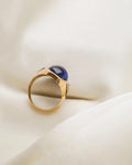 Magnificent Antique Cabochon Cut Lab Sapphire and Natural Diamonds 10K Gold 1920s
