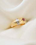 Rare Swedish Vintage Ring Princess Cut Diamonds and Heart Sapphire 18K Gold