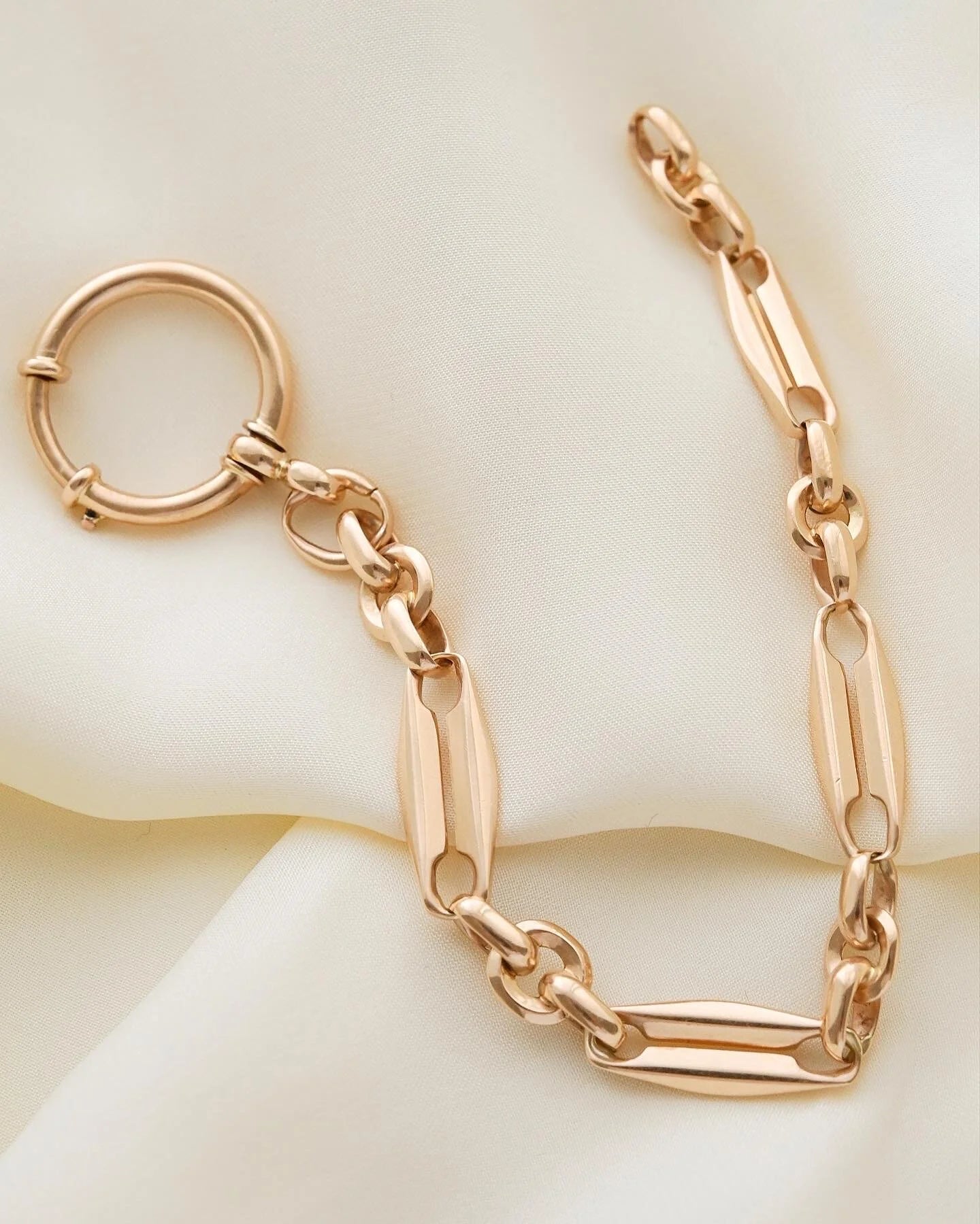 Glowing Perfect Antique Watch Chain Bracelet 14K Rose Gold 1920s