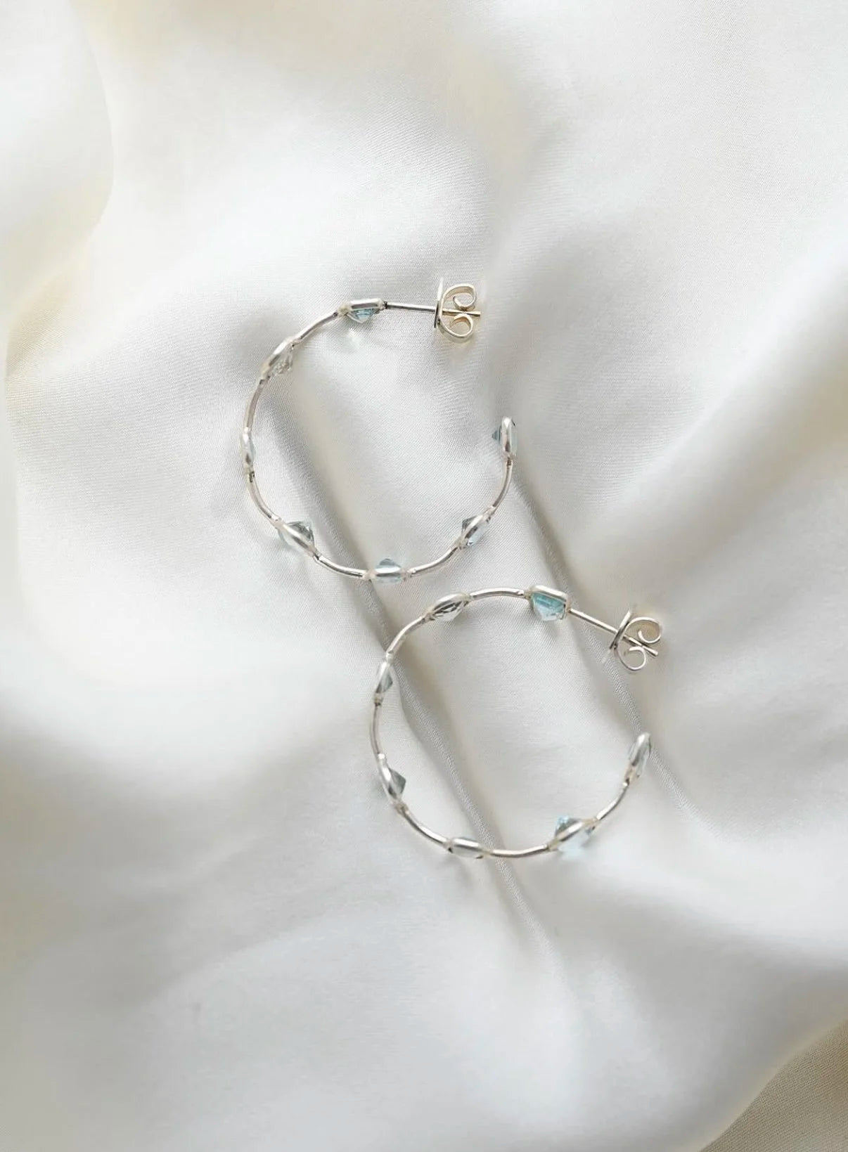Dreamy Delicate Silver x Natural Topaz Earring Hoops