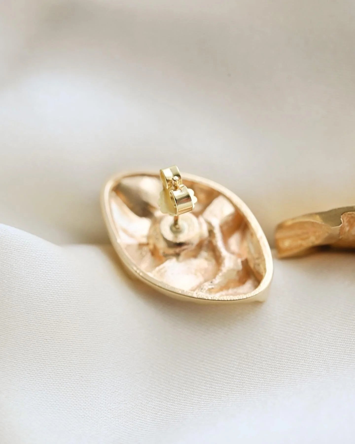 Big Danish Mid Century Organic Shaped Earrings 14K Gold 1970s