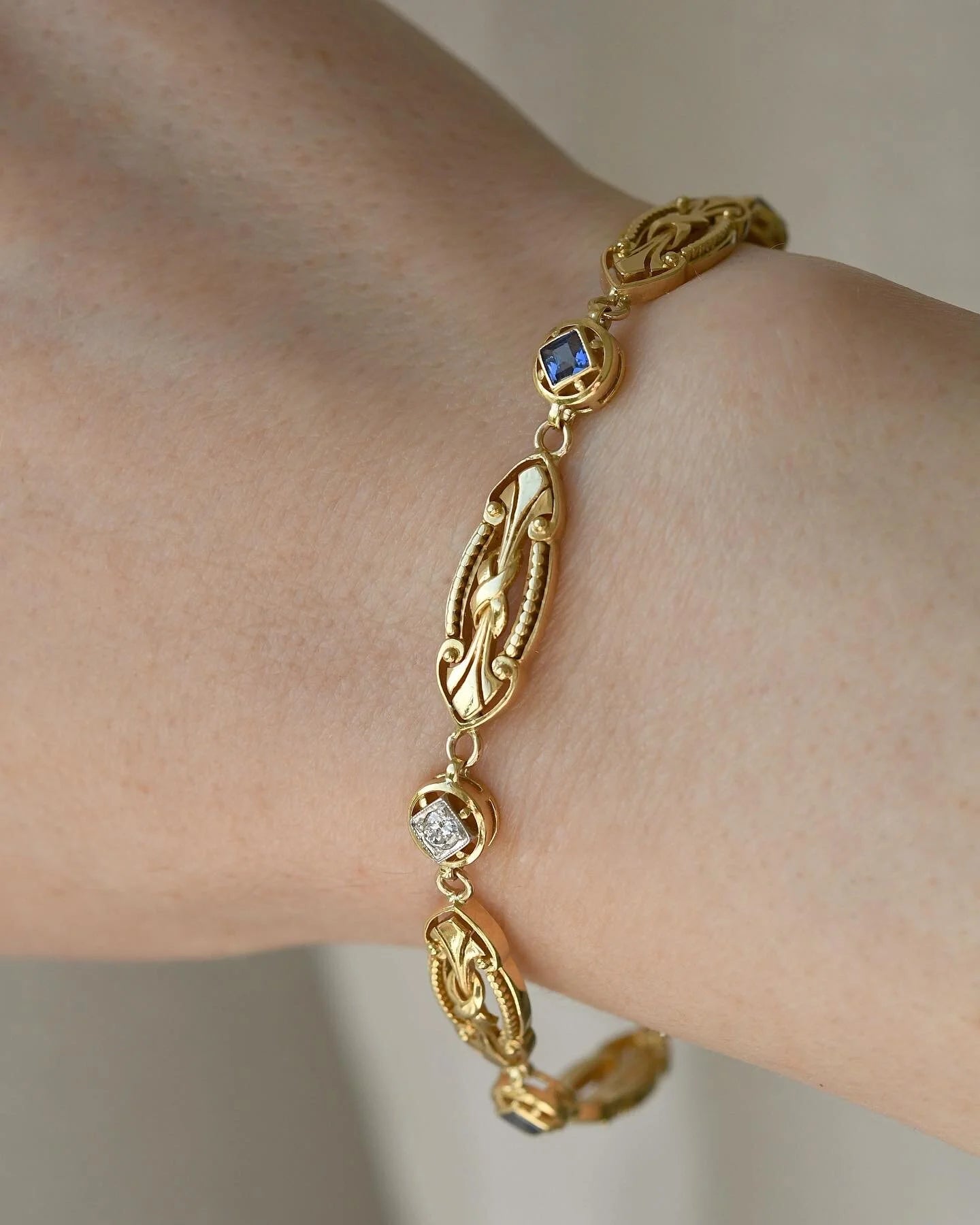 Sublime French Art Deco Sapphire Diamond Bracelet 18K Gold