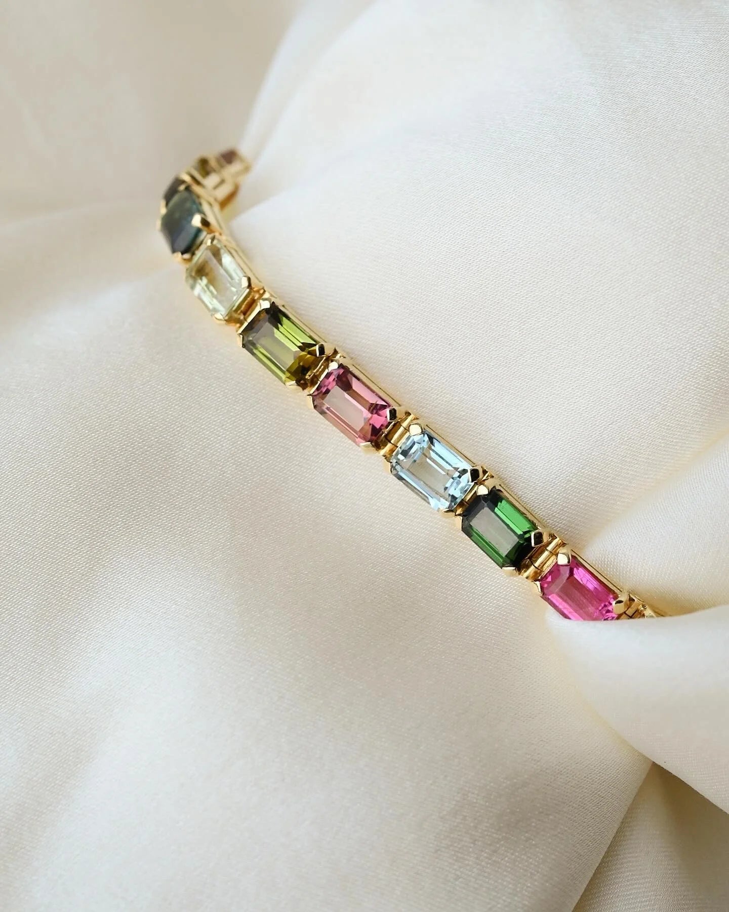 The Will Get Complimented Forever Aquamarine & Multicolored Tourmaline Bracelet 18K Gold