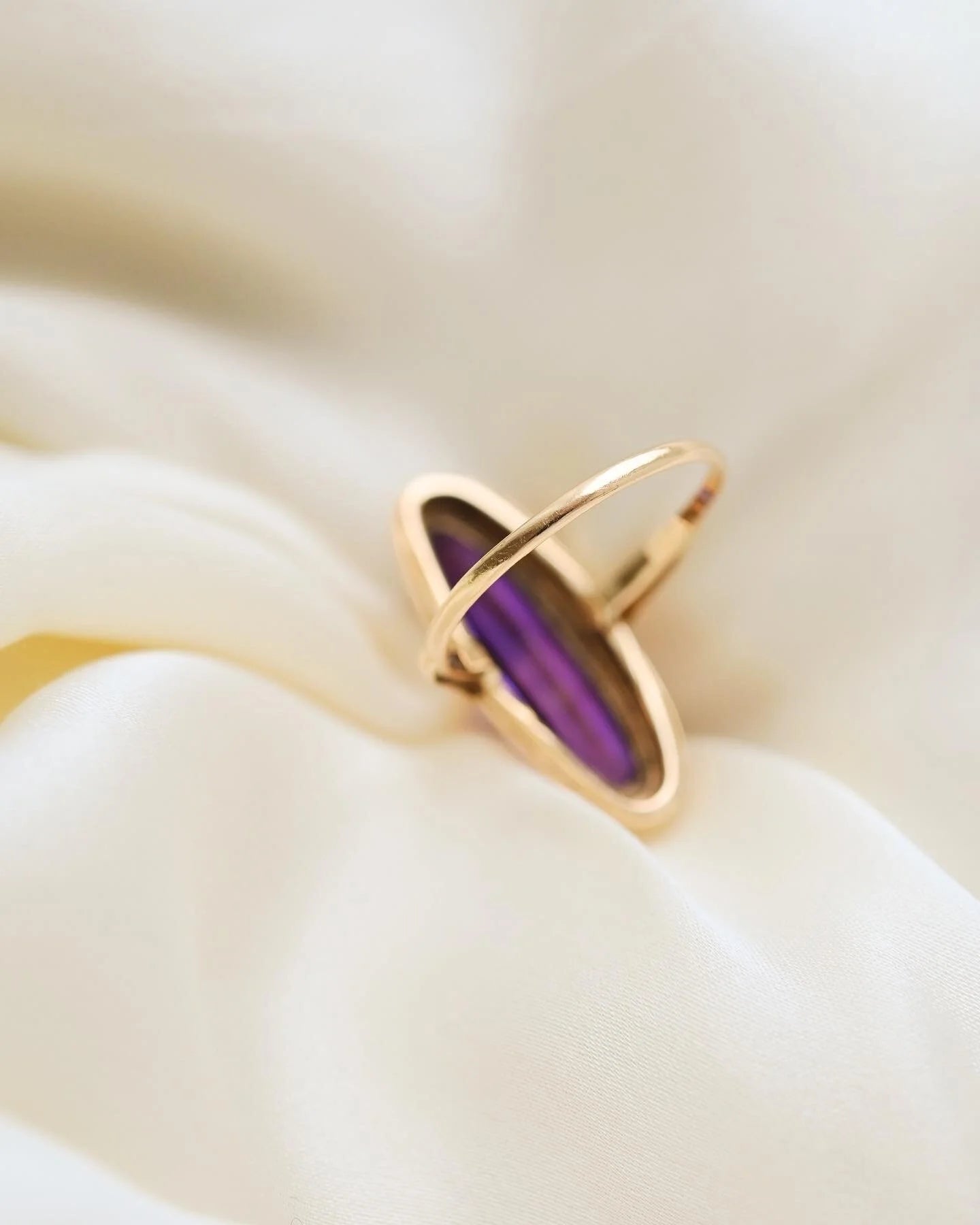 Gorg Swedish Vintage Amethyst Navette Ring 18K Gold 1940s
