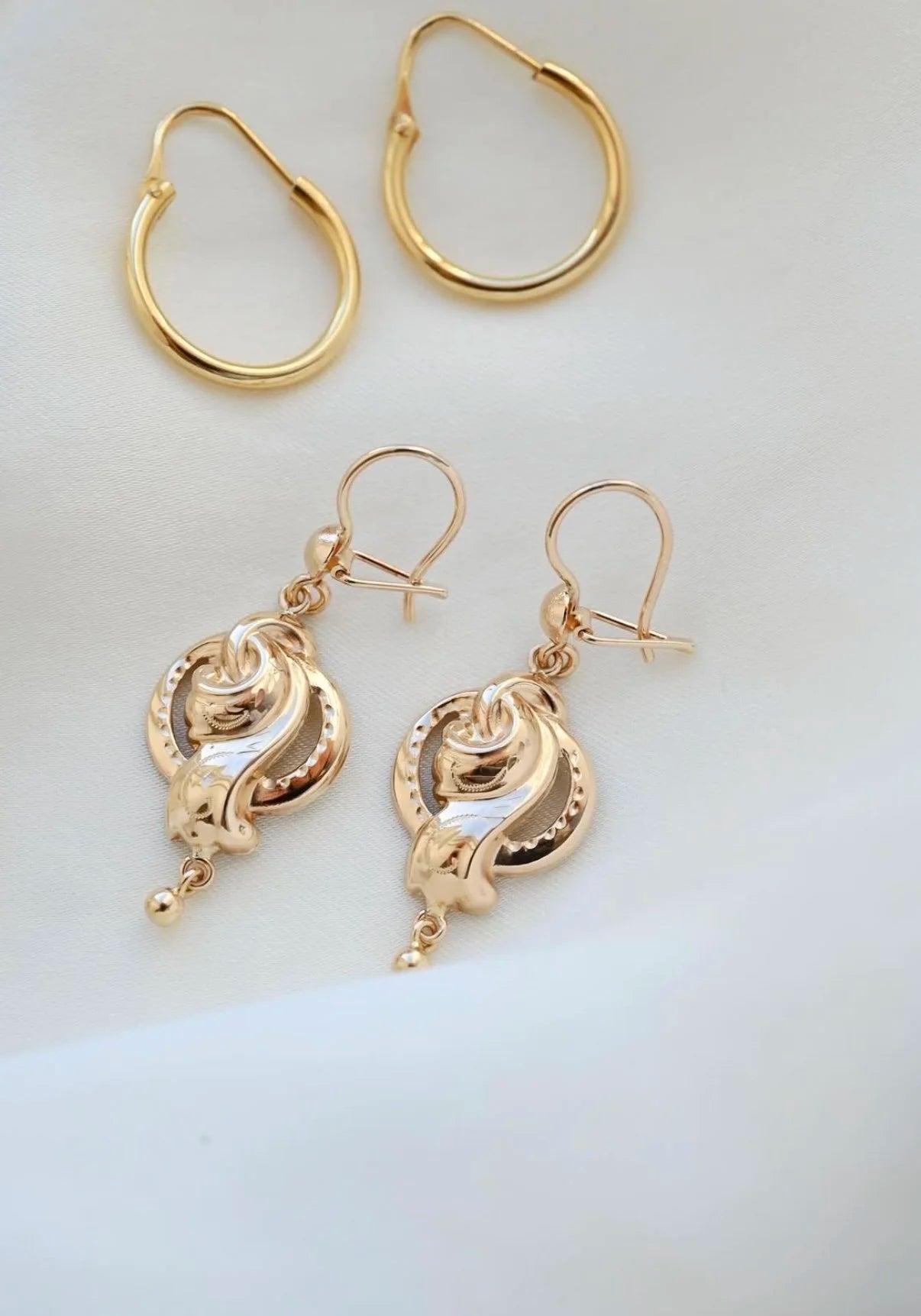 Rare Antique Swirl Dangle Earrings 18K Rose Gold