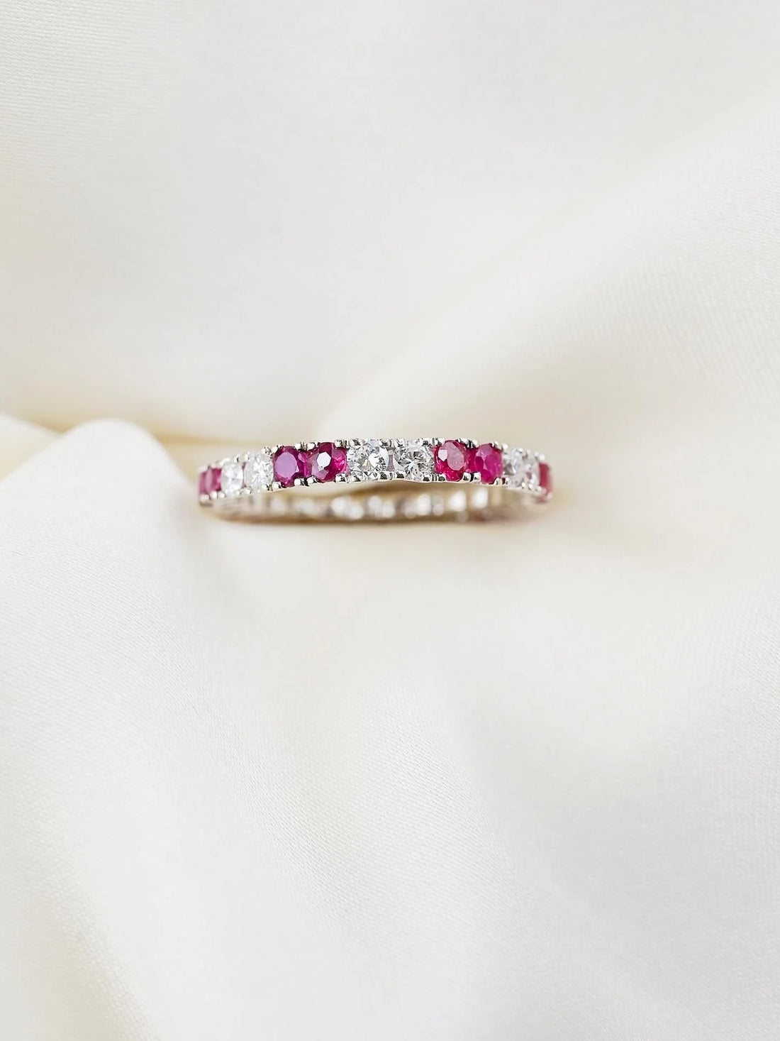 Incredible Diamond x Ruby Vintage Eternity Band Ring 18K White Gold