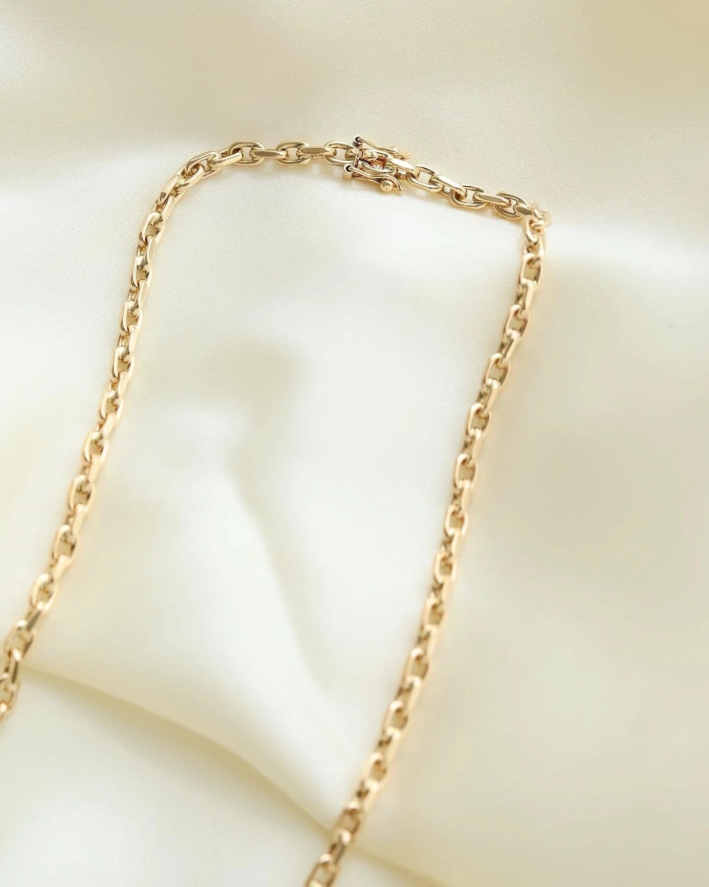 LONG Danish Vintage Anchor Link Necklace 14K Gold