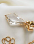Out of This World Amazing HUGE Clear Crystal Bow Pendant 18K Gold 1945 Sweden