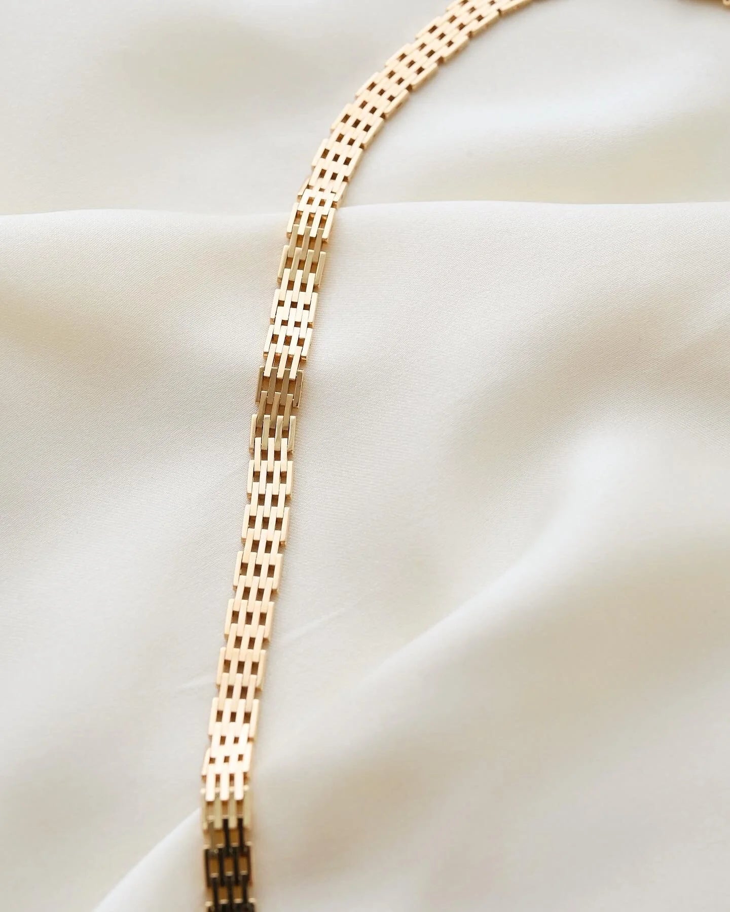 Unique Longer Brick Link Necklace 14K Gold 1960s