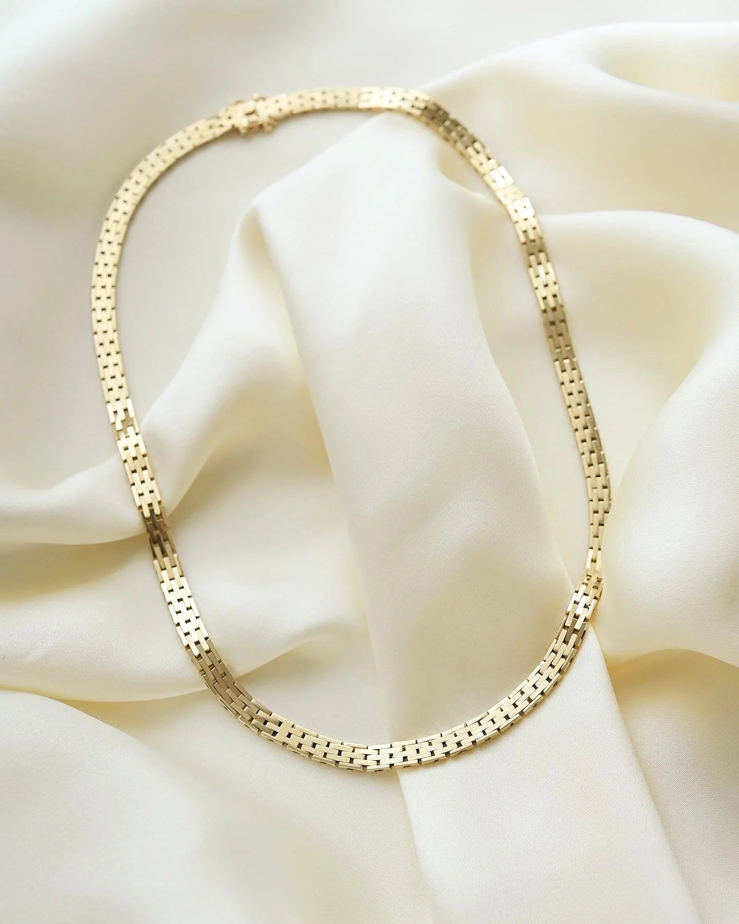 Stylish Danish Brick Link Necklace by N.C. Nielsen 14K Gold 1965