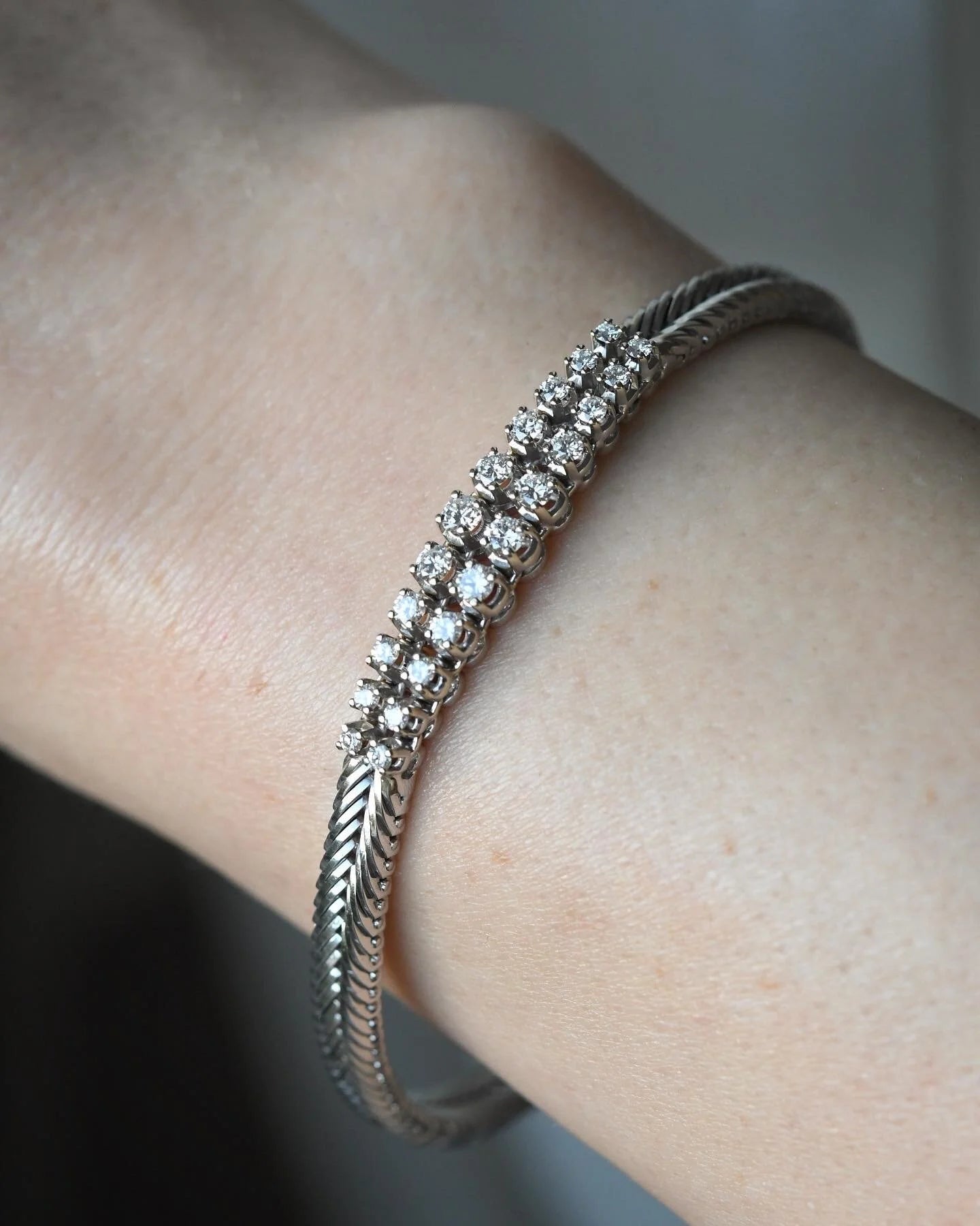 Special Danish 1.20ct Diamond Bracelet 18K White Gold 26grams