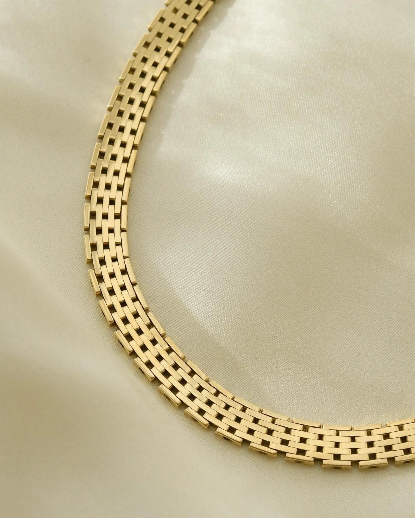 Rare Wide Danish Vintage Brick Link Necklace 14K Gold 1960s