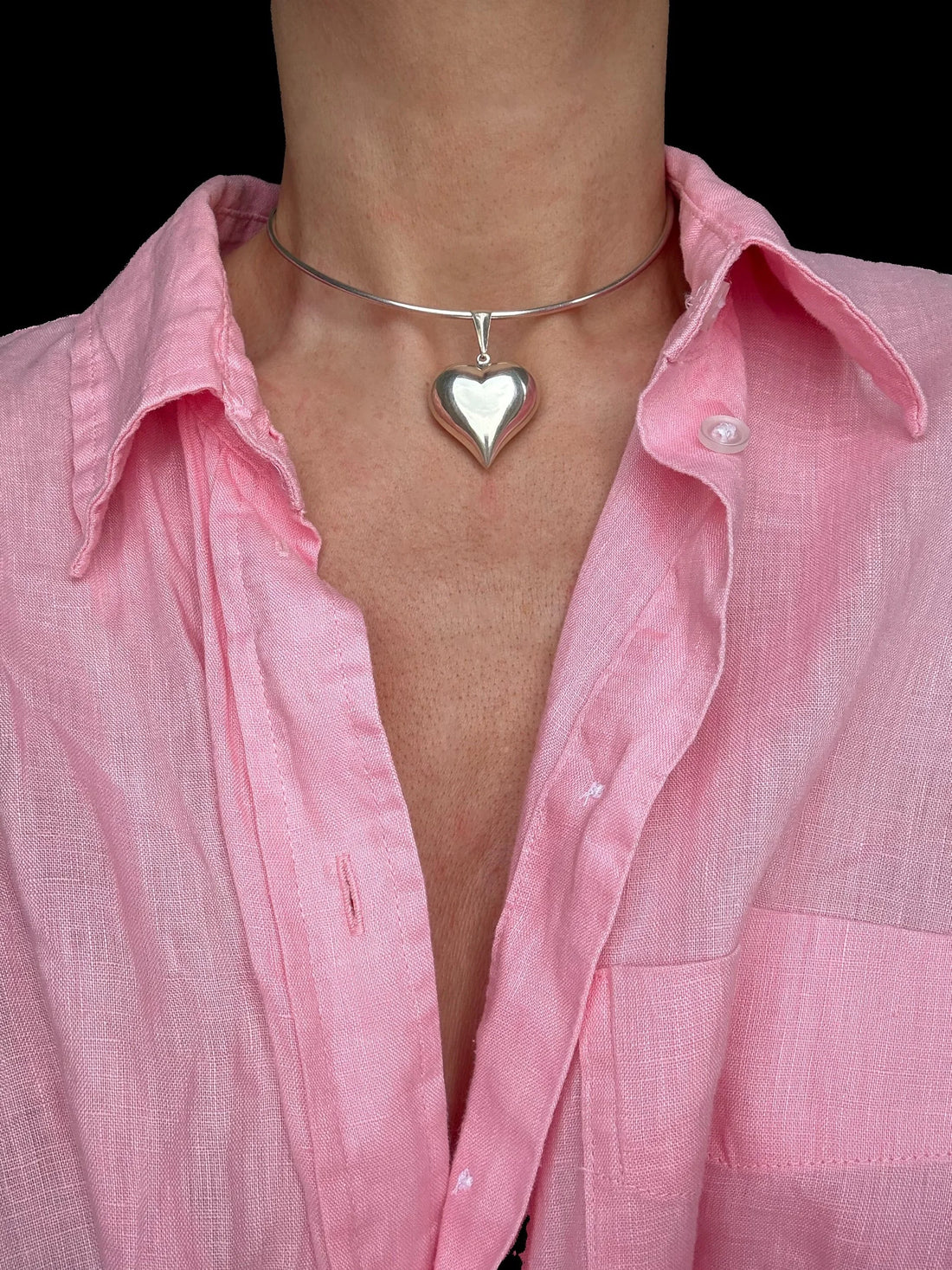 Huge Silver Heart (w Complimentary Choker AND Chain)  All Vintage 1950s