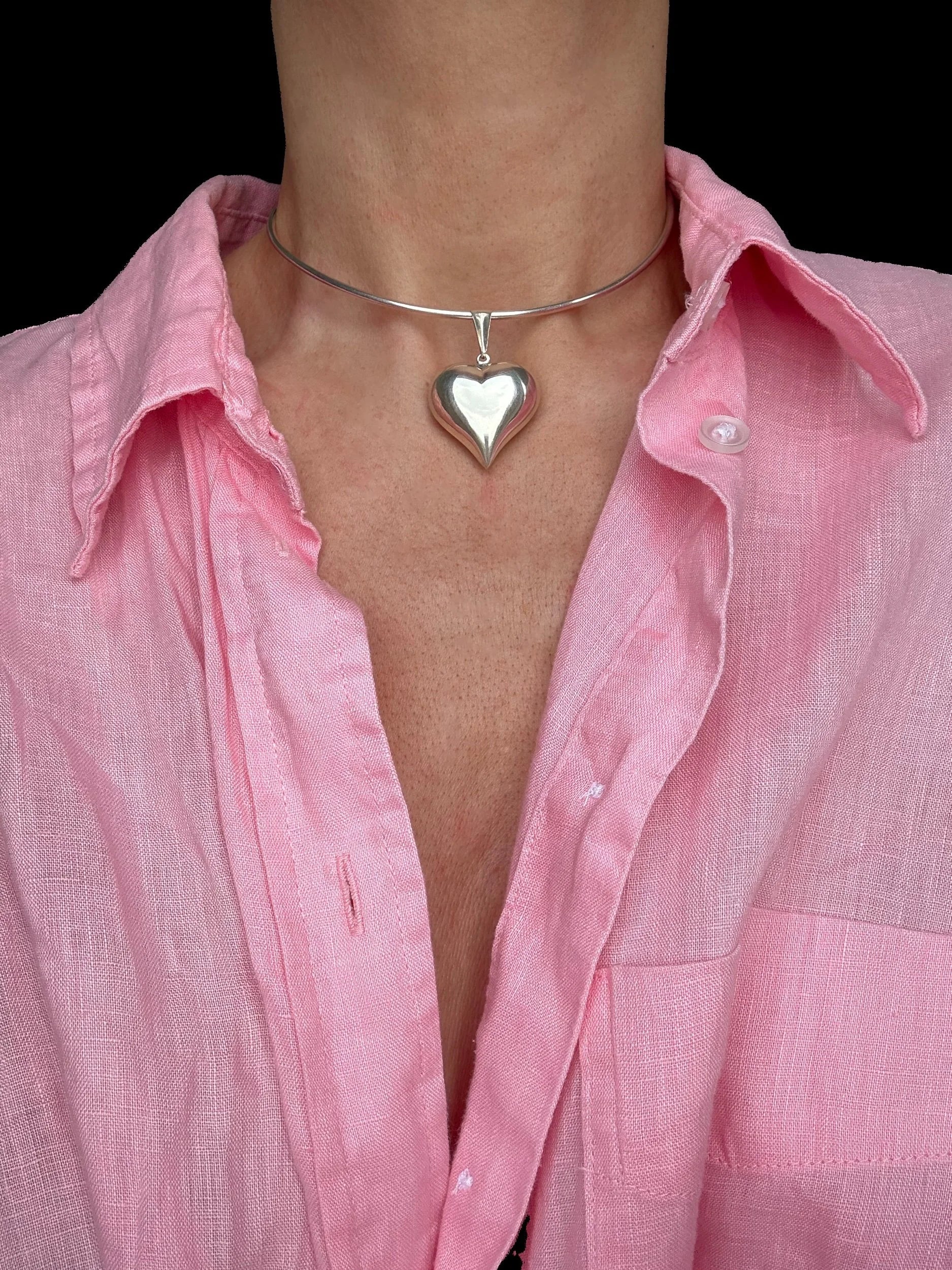 Huge Silver Heart (w Complimentary Choker AND Chain)  All Vintage 1950s