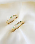 Big Vintage Hoops Huggies Emerald And Diamond 14K Gold