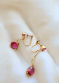 Striking Cherry Drop Earrings w Pearl and Pink Lab Created Ruby 18K Gold