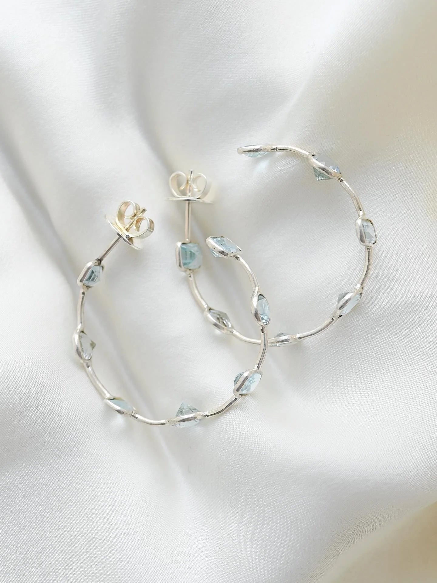 Dreamy Delicate Silver x Natural Topaz Earring Hoops