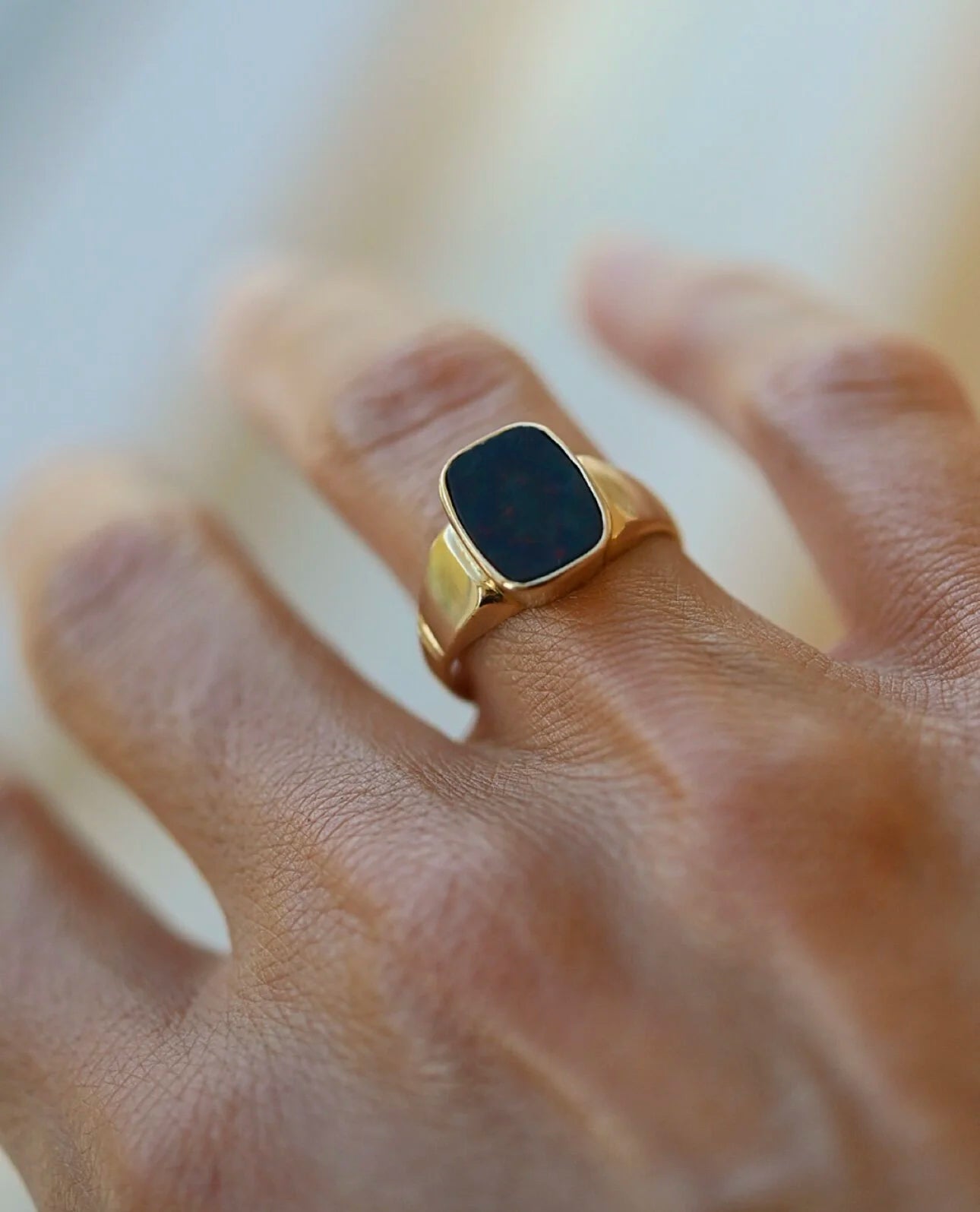Swedish Vintage Signet Ring w Bloodstone 18K Gold