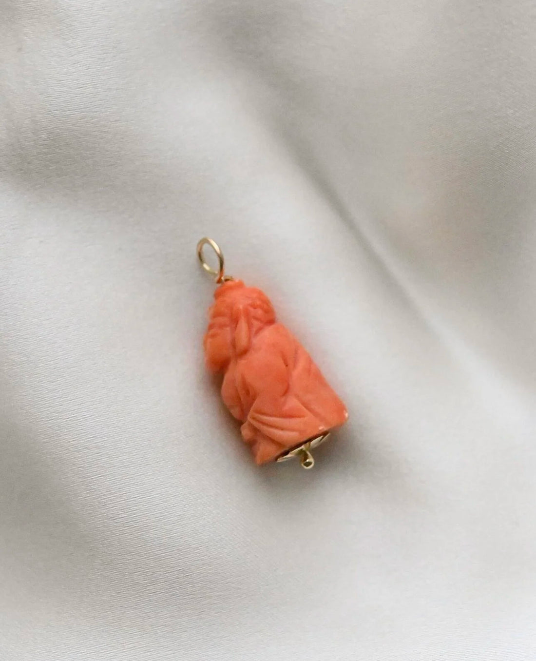 Vintage Peach Coral Buddha Pendant 18K Gold
