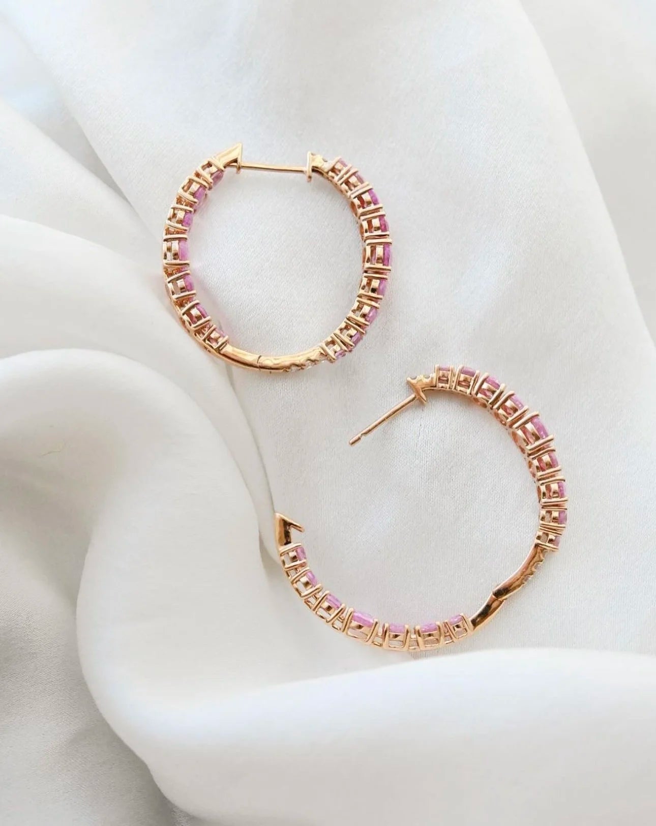 In a League Of their Own Pink Sapphire x Diamond Hoops 18K Rose Gold Estate