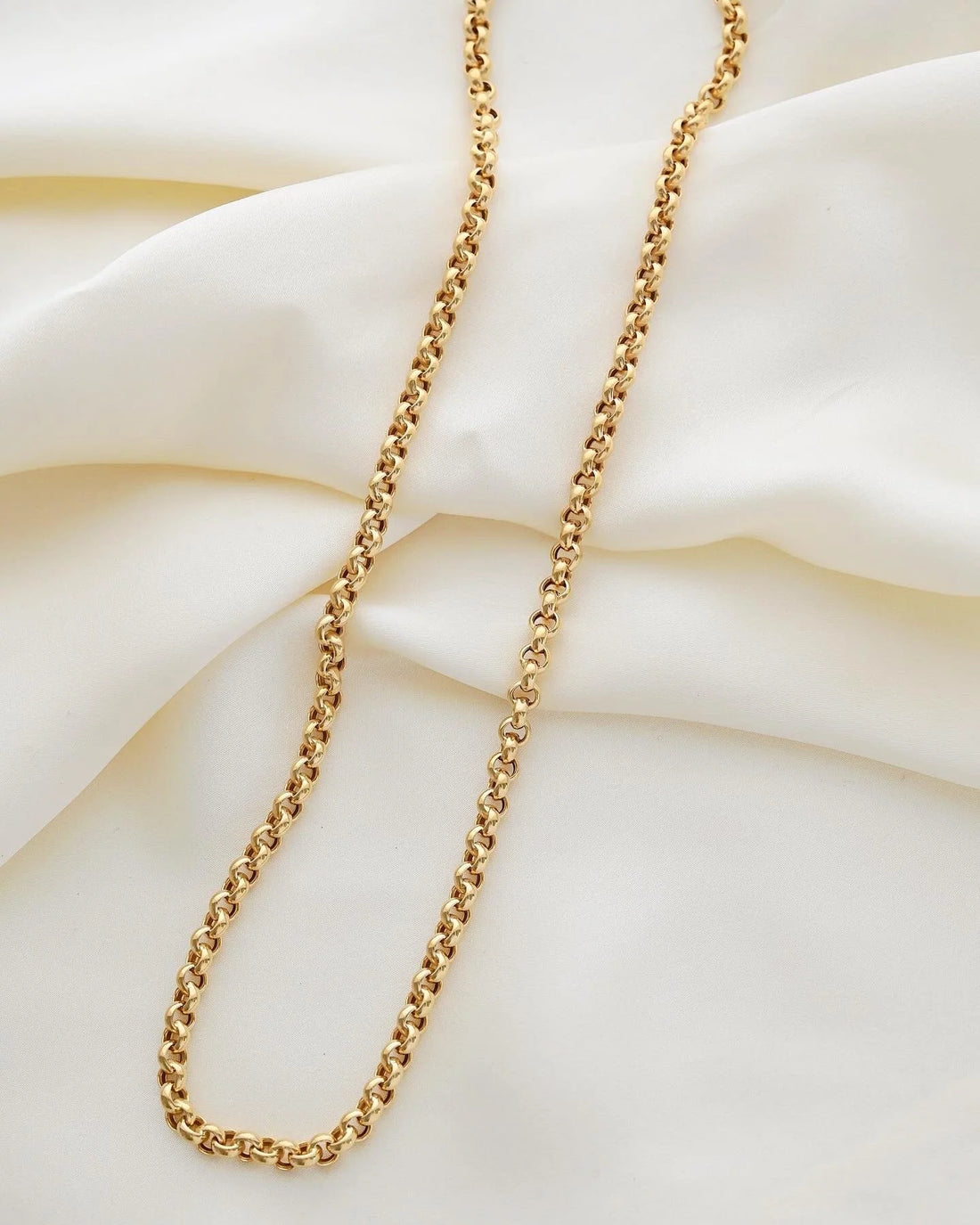 Long 19.5 Inches Italian Vintage Rolo Link Chain 18K Gold