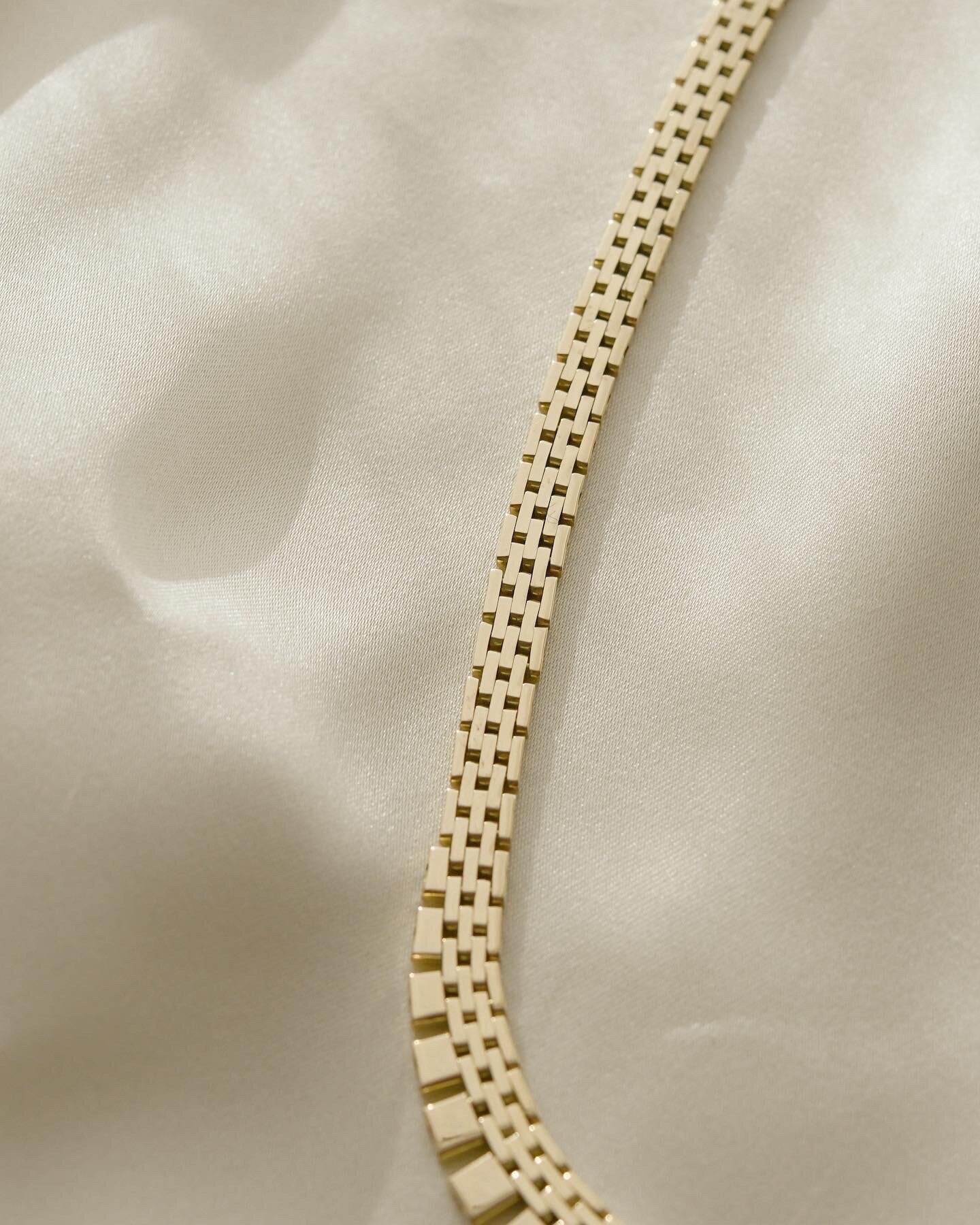 Perfect Rare Brick Link Necklace 14K Gold 1960s