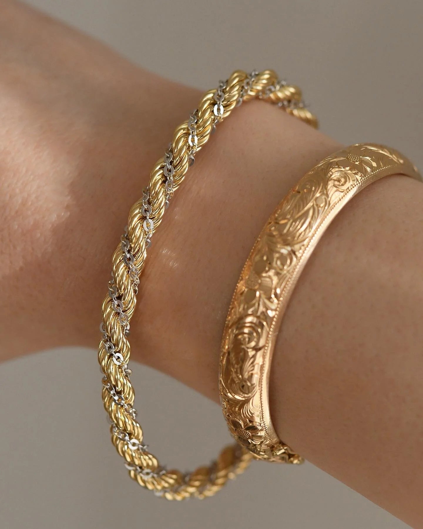 Twisted Two Tone Italian Vintage Bracelet 18K Gold 1970s