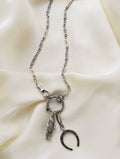 Antique Niello Silver Watch Chain w Horse Shoe and Extra Bolt Clasp 1890