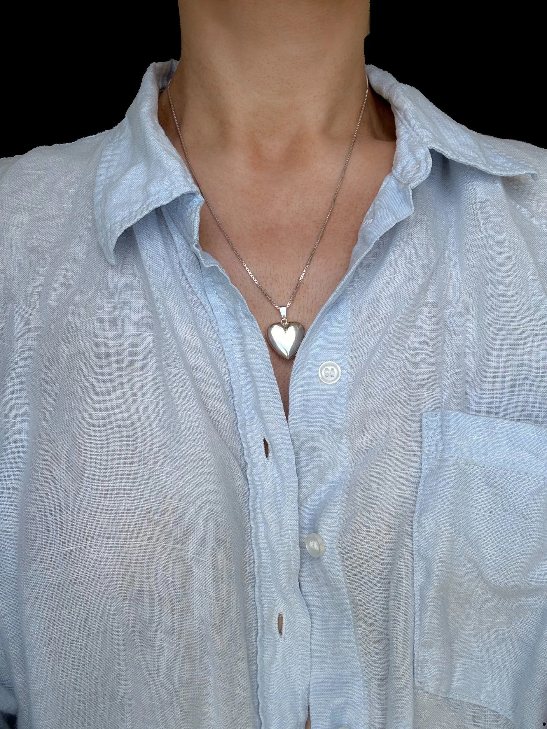 Endlessly Wearable Perfect Puffy Heart w Two Chains Silver Vintage 1960s