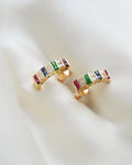 Stunning Half Hoop Studs w Natural Emerald Diamond Sapphire Ruby in 18K Gold 1980s