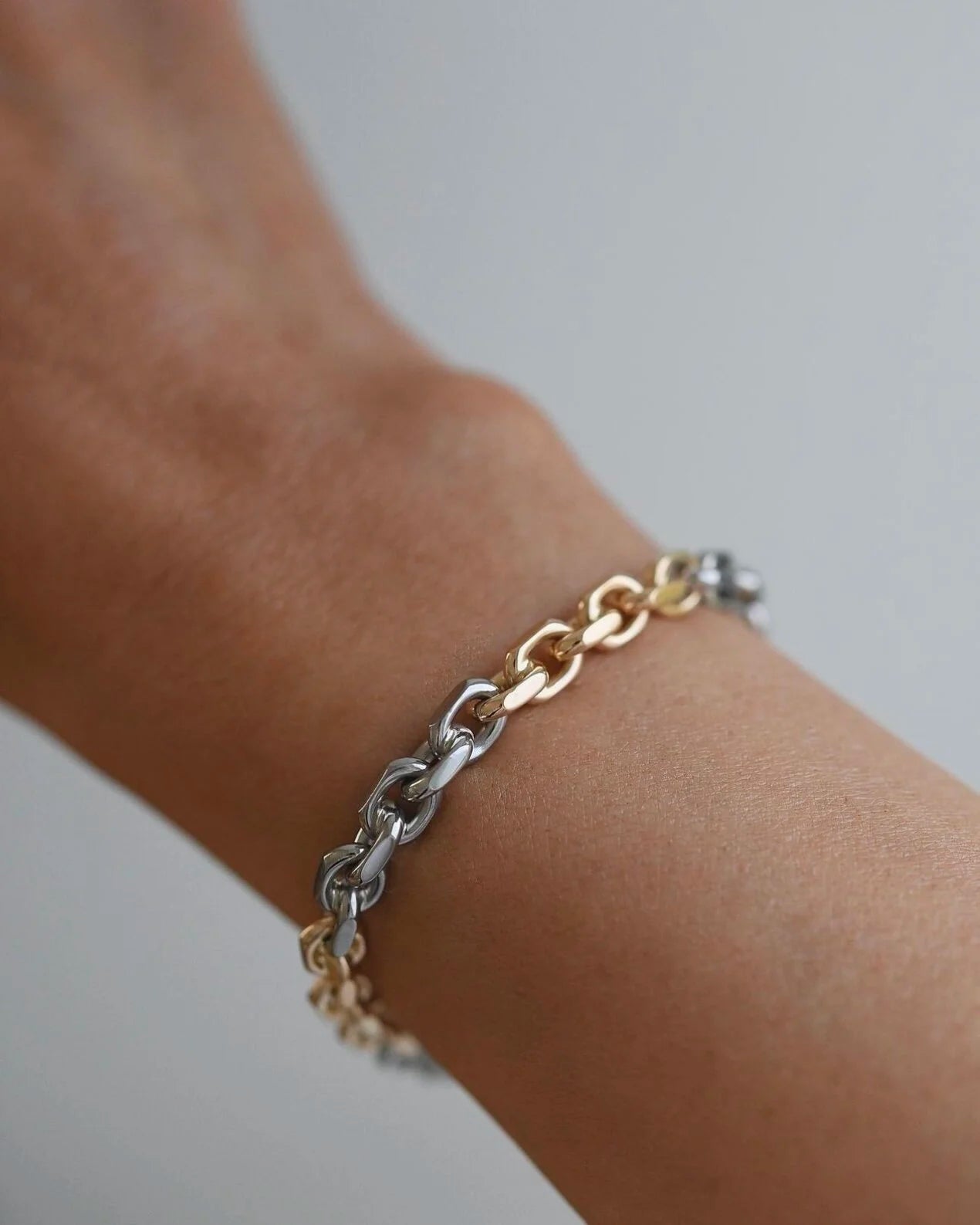 Incredible RARE White and Yellow Gold Biker Link Bracelet 18K Gold 1965 Sweden