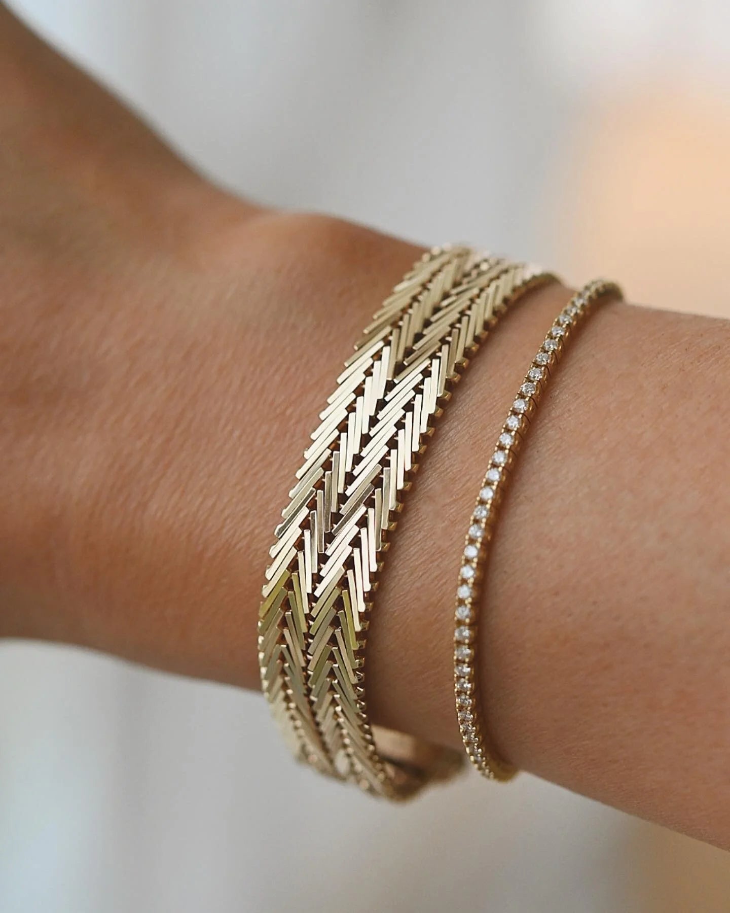 Danish Vintage Double Row Geneva Link Bracelet 14K Gold