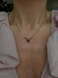 Romantic Vintage Garnet Heart Cluster Pendant Chain 18K Gold