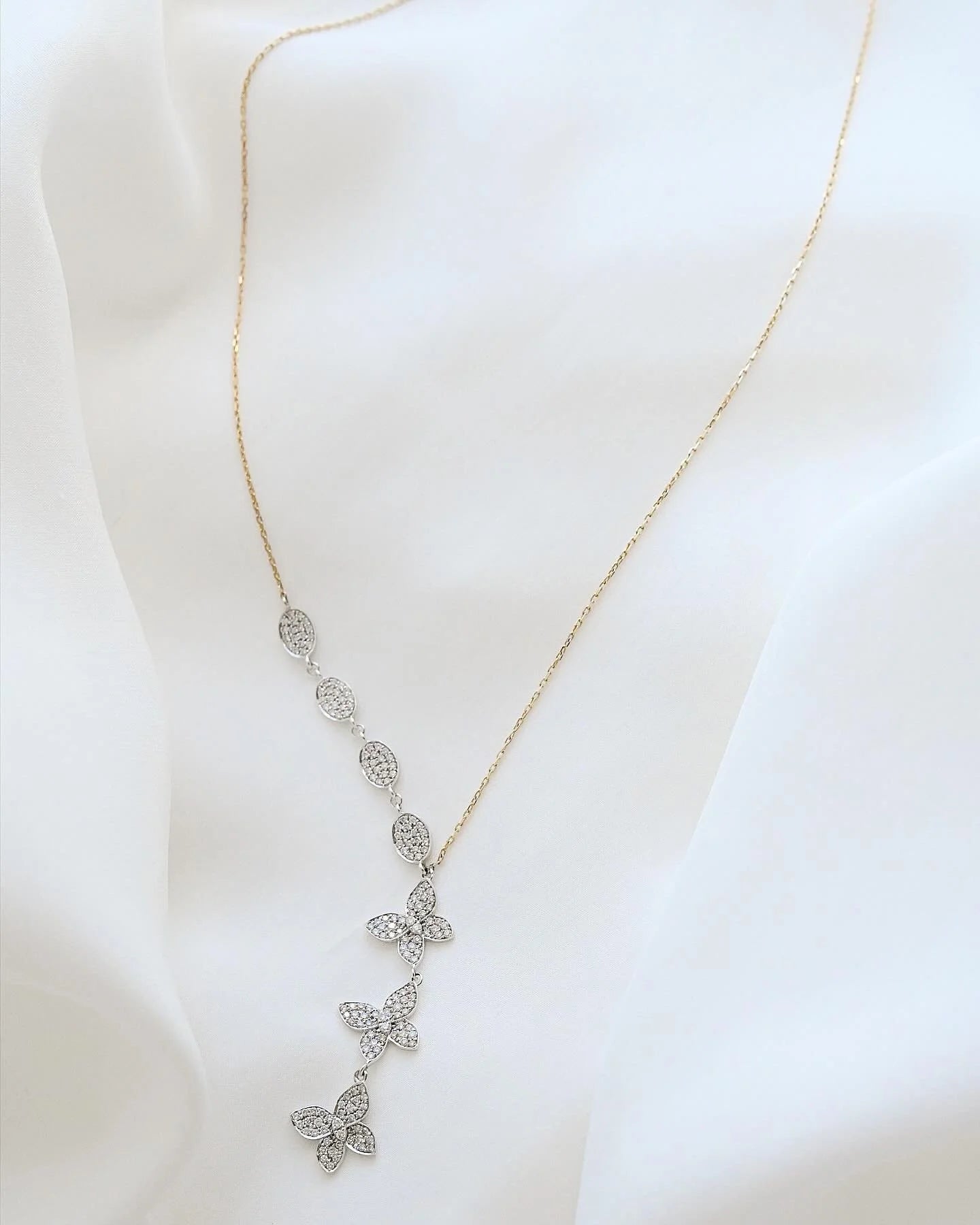 Diamond Butterfly Necklace 1 Carat 18K White and Yellow Gold w Certificate
