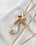 Out of This World Amazing HUGE Clear Crystal Bow Pendant 18K Gold 1945 Sweden