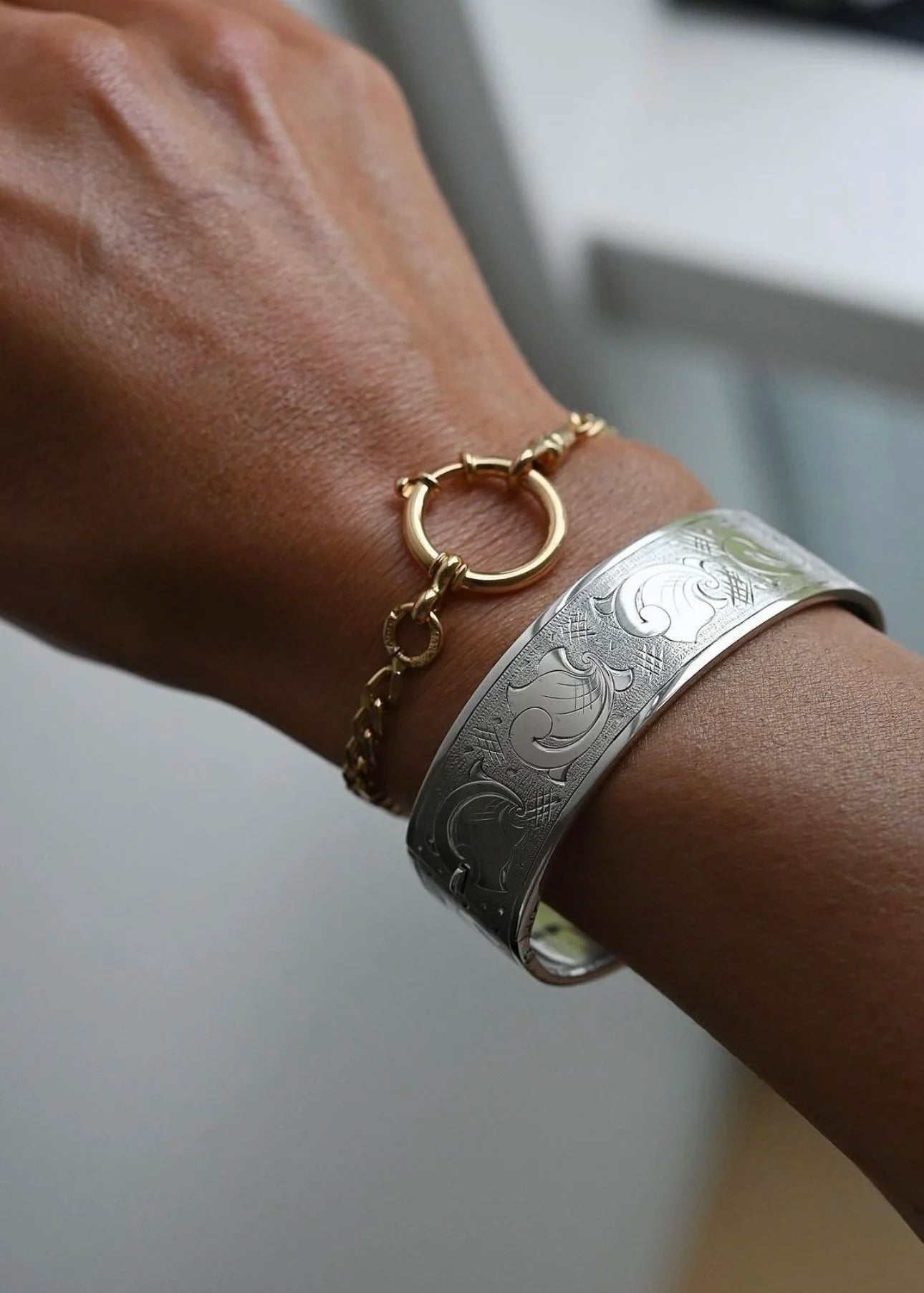 Gorgeous 30 Grams Silver Bangle w Engravings 1949 Sweden