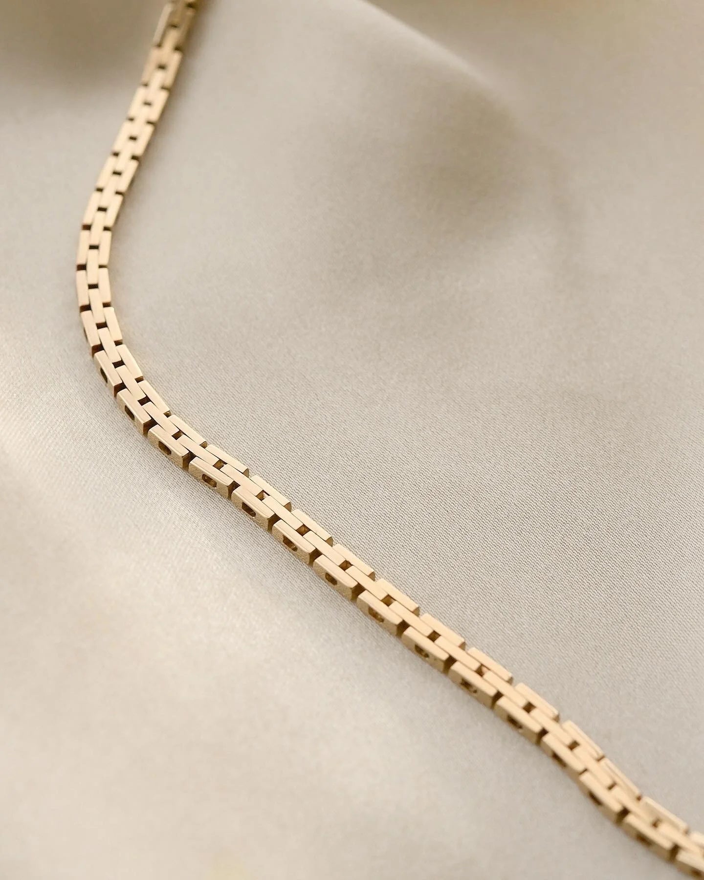 Stunning Danish Brick Link Necklace 14K Gold 1960s
