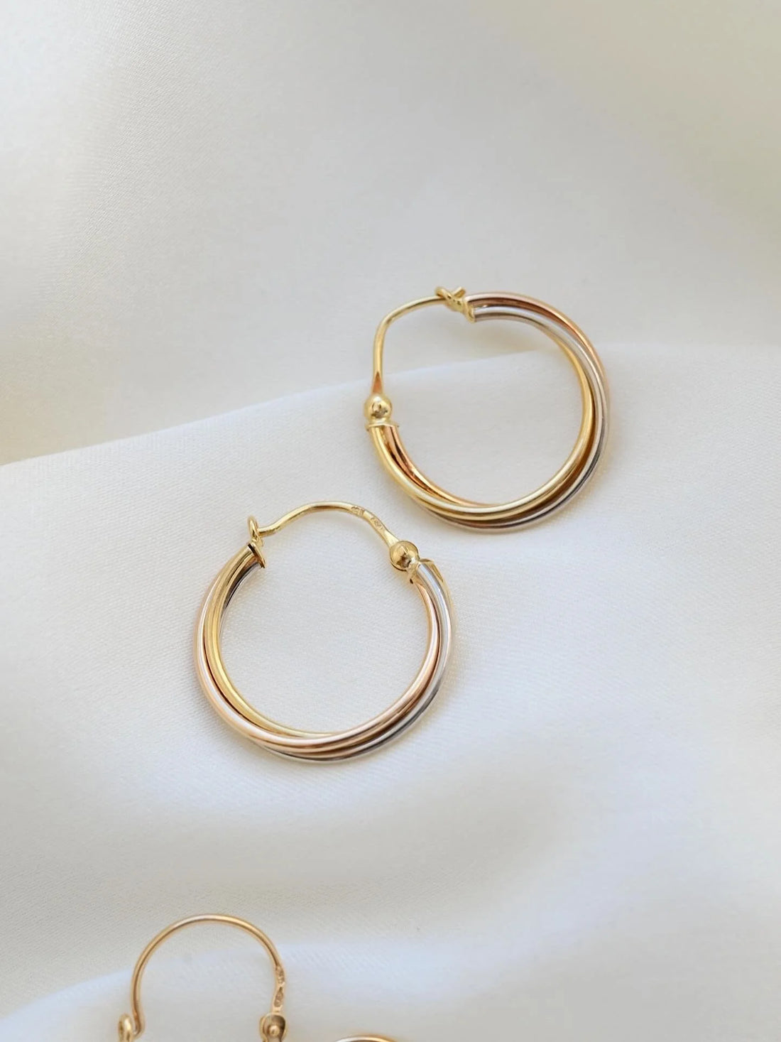 Special Vintage Cartier Style Tri Color Hoops 18K Gold