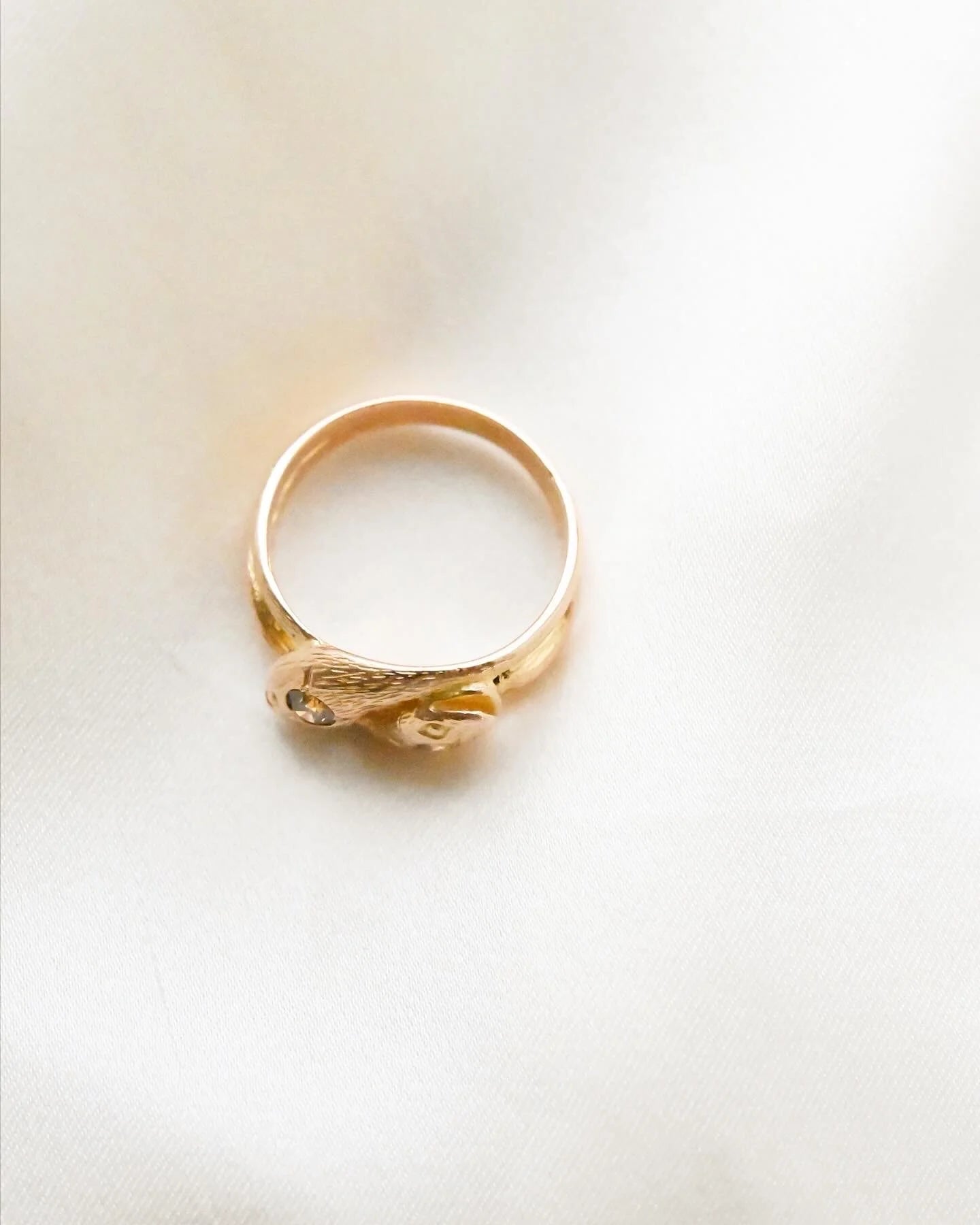 Antique Serpent Ring w Cognac Diamond 18K Gold 1940s